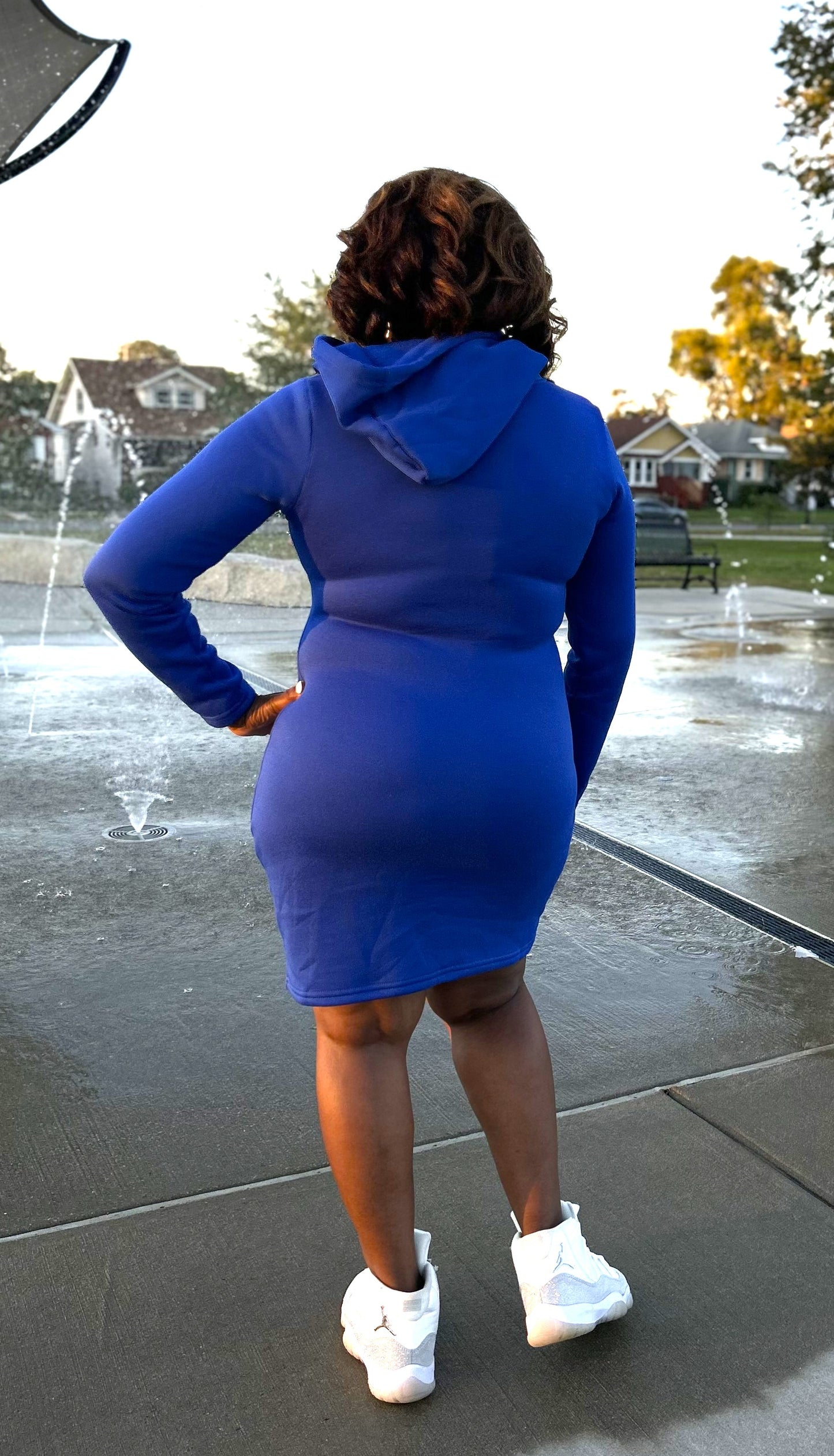 Hello Beautiful Hoodie Dress (Royal)