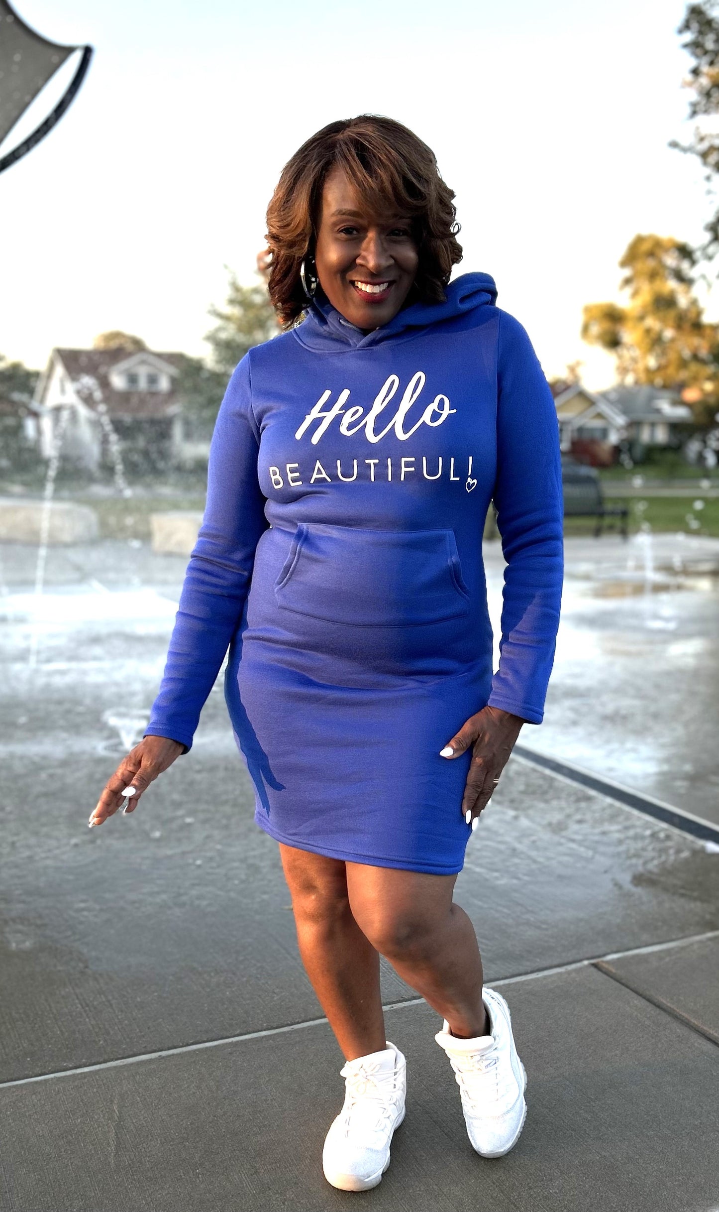 Hello Beautiful Hoodie Dress (Royal)