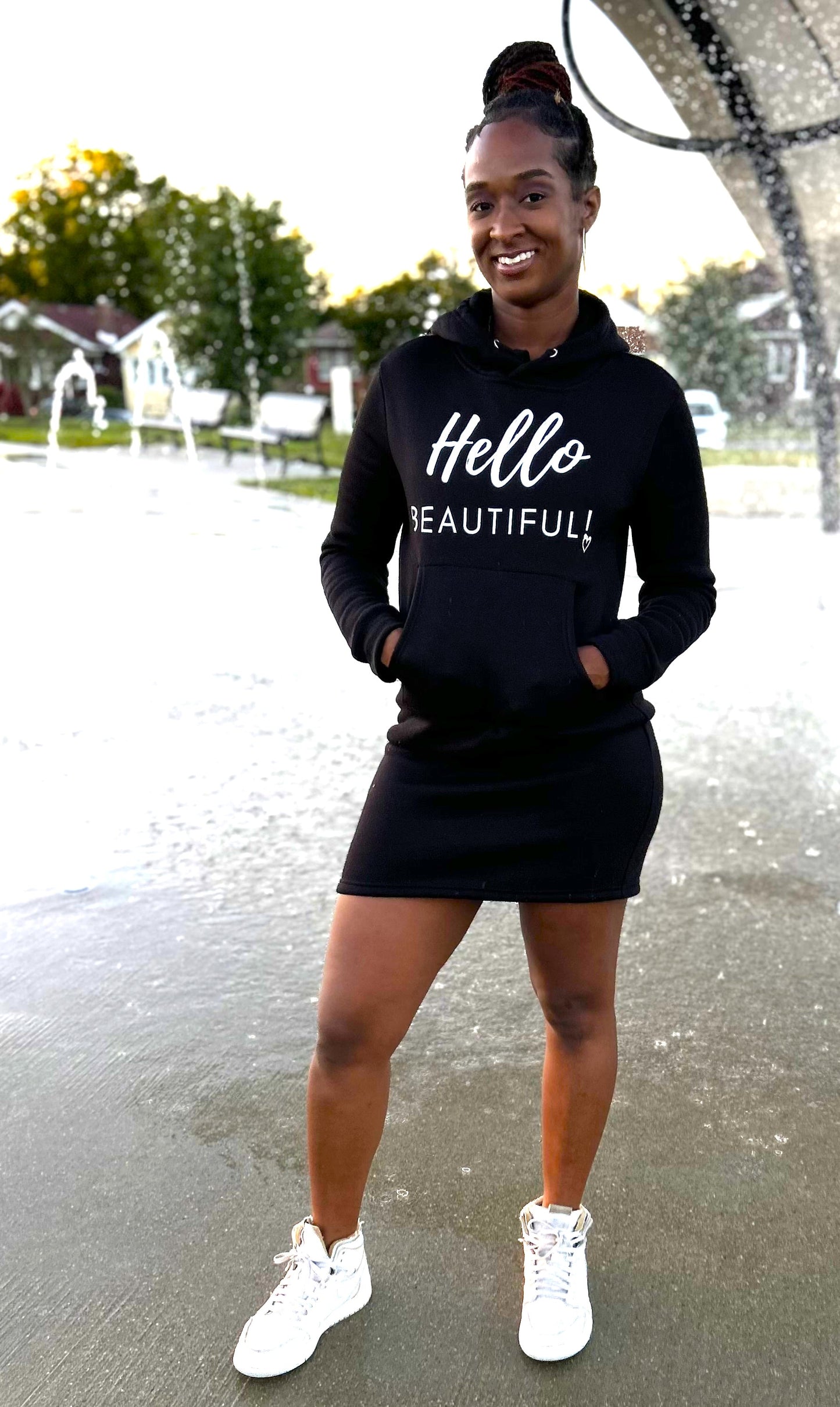 Hello Beautiful Hoodie Dress (Black)