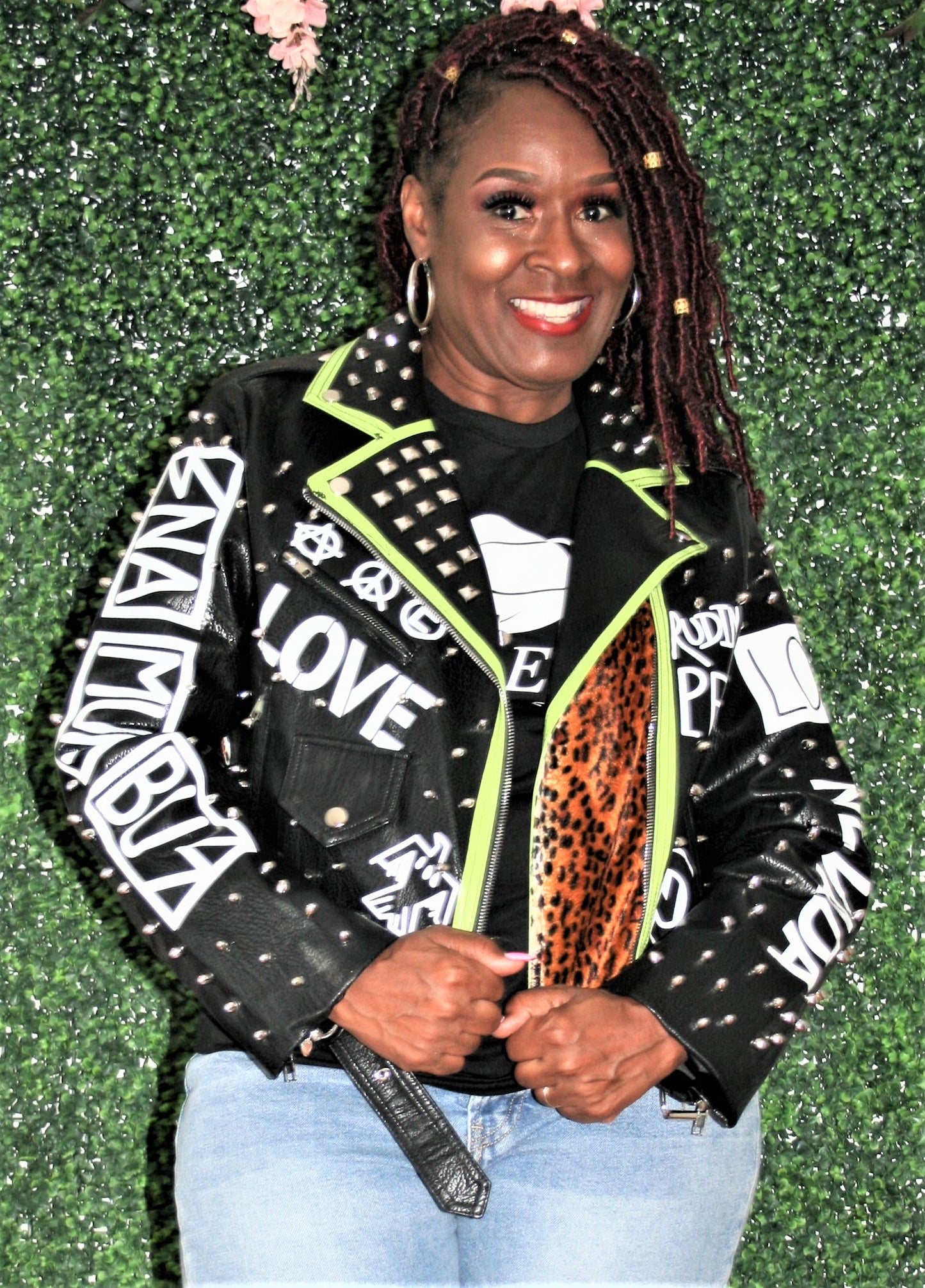 Studded Love Motorcycle Jacket (Black/Green)