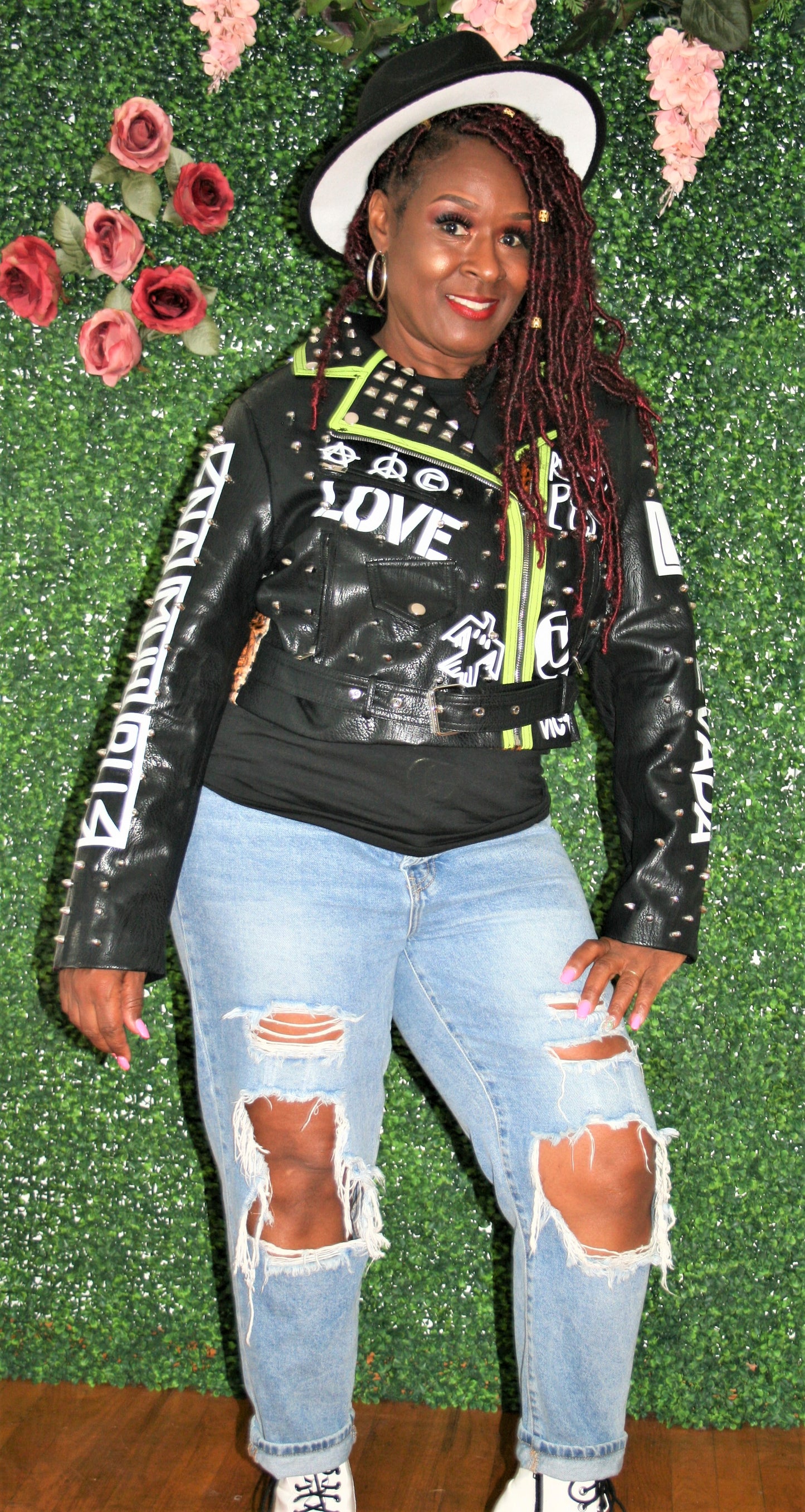 Studded Love Motorcycle Jacket (Black/Green)